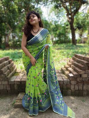 Green Pure Handloom Dhakai Jamdani Saree From Bengal