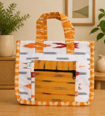 Yellow Shopping Bags with Double Handles | Cloth Grocery Tote Bag | Eco-Friendly, Washable & Foldable Reusable Bags