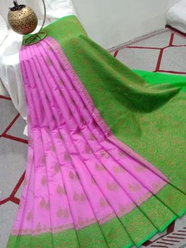 Light Pink Silk Leaf Design Banarasi Saree
