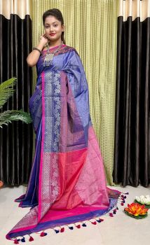 Blue Pure Handloom Tissue Saree From Bengal