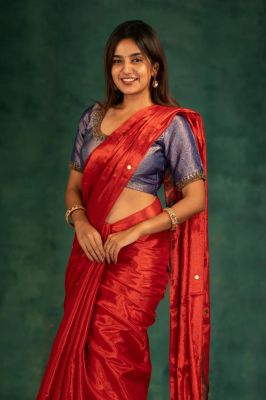Red Tissue Silk Pure Handloom Saree From Bengal