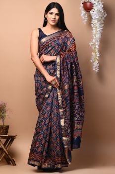 Blue Red Maheshwari Silk Saree From Rajshthan