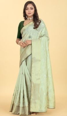 Greyish Green Pure Handloom Silk Saree From Banaras