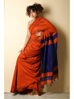 Orange Pure Handloom Cotton Saree From Bengal