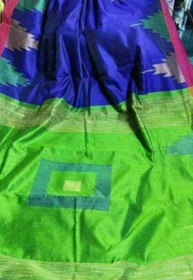 Multi Colour Pure Handloom Silk Cotton Saree From Bengal