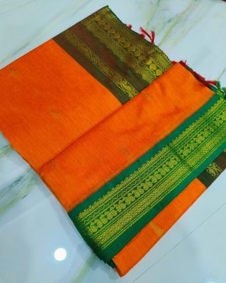 Orange Pure Handloom Gadwal Saree From Bengal