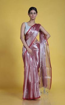 Rose Gold Pure Handloom Tissue Saree From Bengal