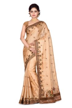 Cream Flower Pure Silk Saree From Banarasi