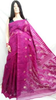 Dark Pink colour Dhakai Jhamdani saree