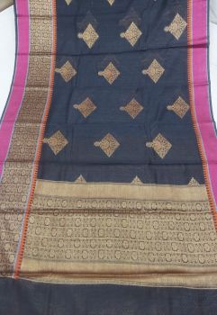 Black Mercerized Cotton Saree From Banaras
