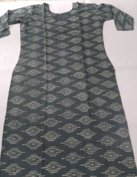 Bright Grey Pure Handloom Cotton Bagru Kurti From Bengal