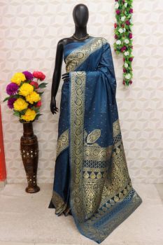 Blue Pure Handloom Banarasi Silk Saree From Banaras