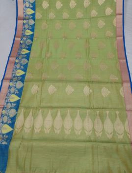 Grey Green Mercerized Cotton Saree From Banaras