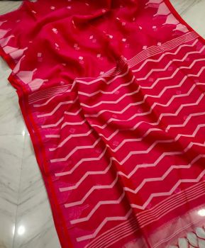 Red Pure Handloom Resham Cotton Saree From Bengal