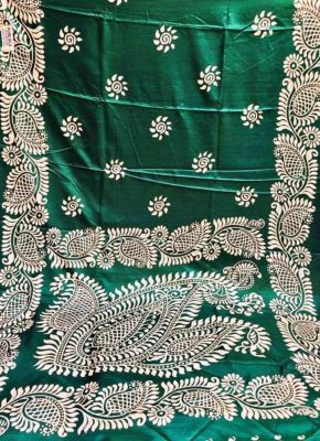 Green Pure Handloom Maheshwari Silk Cotton Saree From Bengal