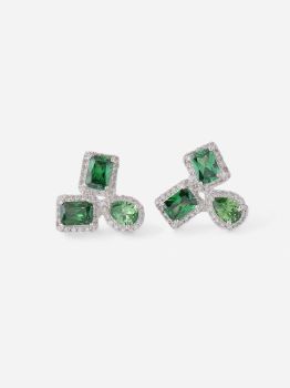 Tri Green American Diamond Rhodium Earrings in 925 Sterling Silver