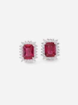 Red American Diamond Rhodium Studs in 925 Sterling Silver