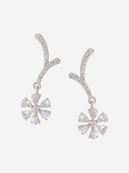 Flower Drop CZ Rhodium Earrings in 925 Sterling Silver