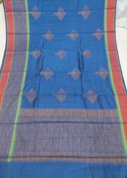 Light Navy Blue Mercerized Cotton Saree From Banaras