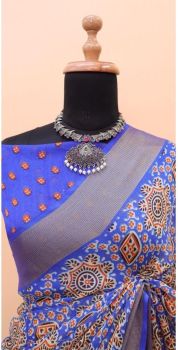 Blue Butta Printed Work Pure Chiffon Saree