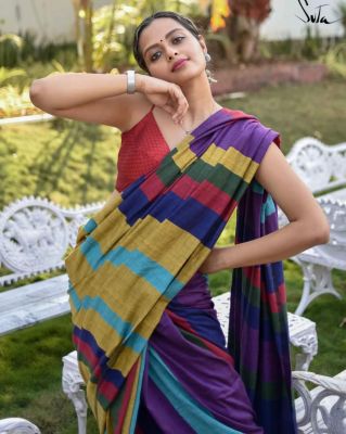 Multi Colour Pure Handloom Cotton Saree From Bengal