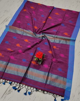 Purple Pure Handloom Cotton Saree From Bengal