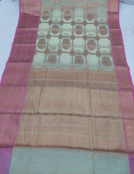 Pista Green Mercerized Cotton Saree From Banaras