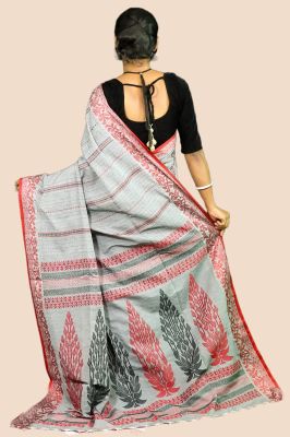 Gray Pure Handloom Cotton Saree From Bengal
