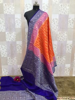 Orange Blue Zig Zag Georgette Saree