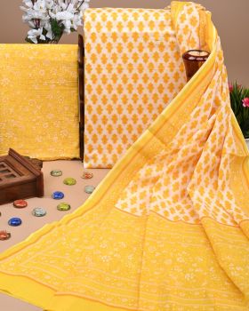 Yellow Pure Handloom Suit With Cotton Dupatta