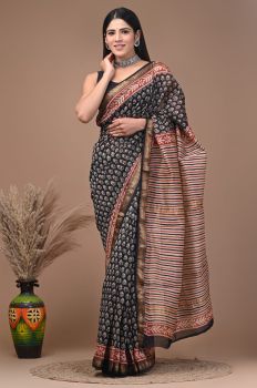 Black  Maheshwari Silk Saree From Rajshthan
