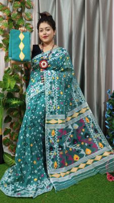 Green Pure handloom Dhakai jamdani saree From bengal