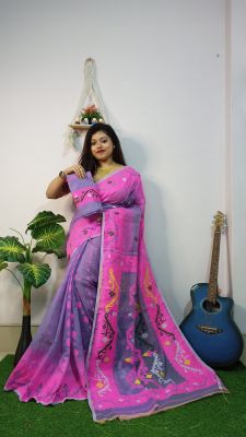 Lavender Pure Handloom Dhakai Jamdani Saree From Bengal