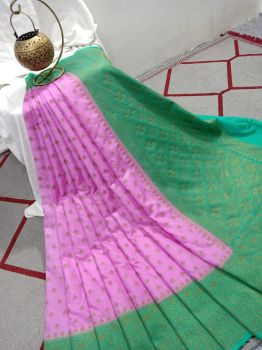 Pink Silk Flower Design Banarasi Saree