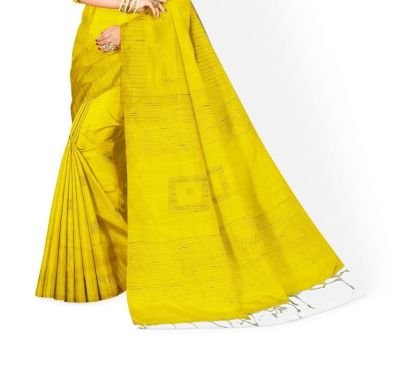 Yellow Pure Handloom Silk Cotton Saree From Bengal