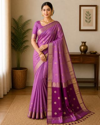Pink Pure Handloom Maheshwari Silk Cotton Saree From Bengal