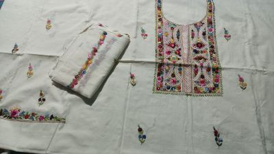 White Unstitched Dress Material From Bengal