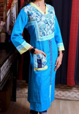 Light Sky Blue Pure Handloom Long Kurti From Bengal
