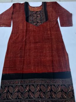 Reddish Brown Molmol Pure Handloom Cotton Kurti From Bengal