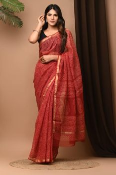 Old Brick Kota Doriya Printed Leaf Design Saree