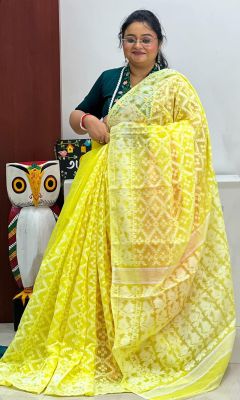 Yellow Pure Handloom Cotton Saree From Bengal