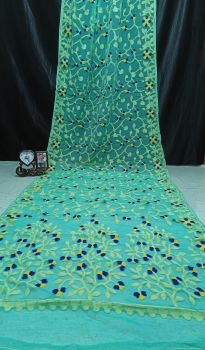 Ocean Blue Pure Handloom Muslin Dhakai Jamdani Cotton Saree From Bengal