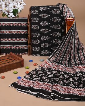 Black Pure Handloom Suit With Cotton Dupatta