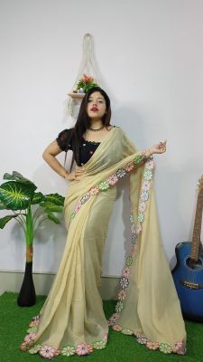 Light Peach Pure Handloom Mul Cotton Saree From Bengal