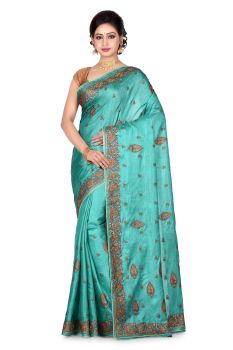 Sky Blue Flower Pure Handloom Silk Saree