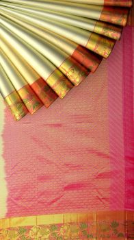 Kanchipuram pink color saree with designer border