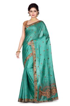 Sky Blue Flower Pure Handloom Tassar Silk Saree