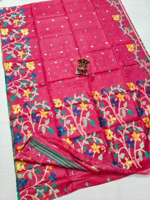 Pink Pure Handloom Muslin Silk Saree From Bengal