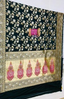 Black Flower Design Silk Ikat Patola Saree
