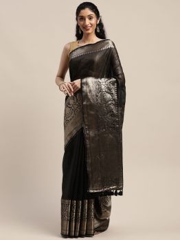 Black Handloom Banarsi Silk Linen Saree